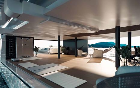 Rendering of Benetti B.Yond 57M superyacht beach club wellness area
