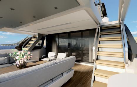 Covered outdoor decking and stairs on Ferretti 1000 Yachts