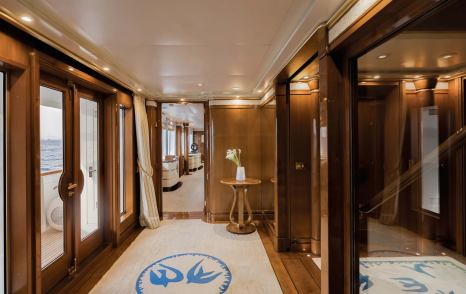 Superyacht Olympus main saloon hallway
