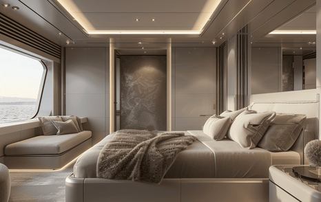 Rendering of Bering Yachts BC80 explorer catamaran master cabin