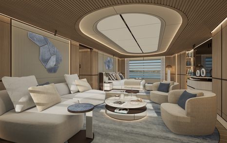 Rendering of ISA Yachts Granturismo 66 Superyacht master cabin seating 