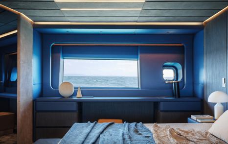 First AB Yachts AB110 hull motor yacht master cabin desk area