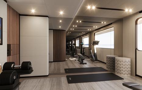 Rendering of Gulf Craft Majesty 145 Superyacht indoor gym 