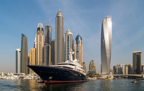 superyacht moored in Dubai harbour