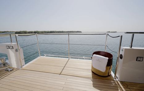 Fold-down cockpit balcony on the Gulf Craft Majesty 100 Terrace