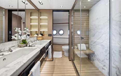 superyacht master bathroom with marble sink