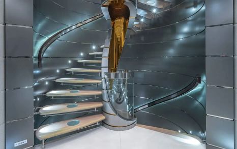 Superyacht Scott Free spiral staircase