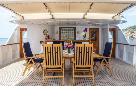Feadship yacht Monaco aft deck dining area 