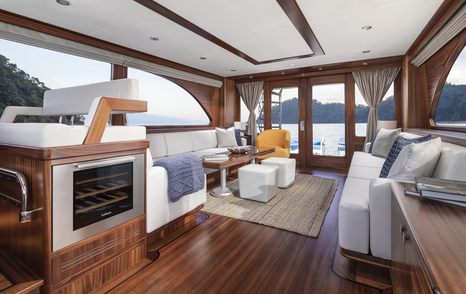 Wooden styled interiors on superyacht ALECTO