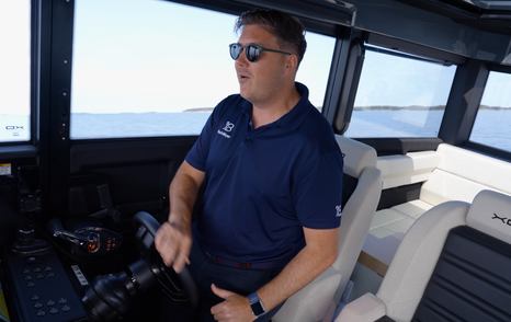 XO EXPLR 44 helm underway in Finland with Jack Haines at controls