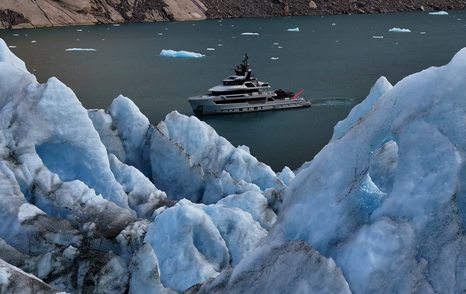 CdM Flexplorer 146 Maverick seen from above near glacier ice formations in Greenland