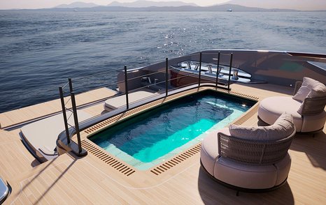 Rendering of Baglietto T52 motor yacht infinity pool