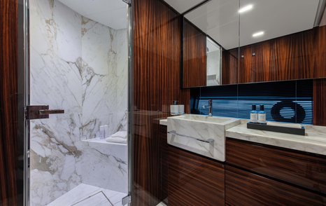 The VIP en-suite features marble in the shower and wash basin.