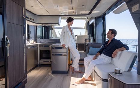 Galeon 570 Sky yacht galley with sofa 