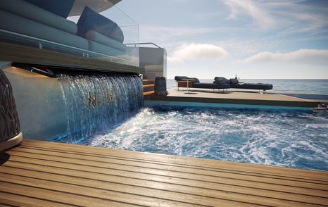 Rendering of Maiora M|53 superyacht waterfall