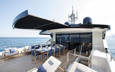 Lazzara UHV 100 Motor Yacht upper deck with extended canopy cover 