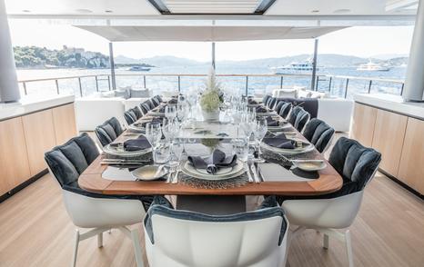   Baglietto superyacht Severin's aft deck dining area 