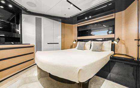 YB guest cabin with double bed and wardrobe 