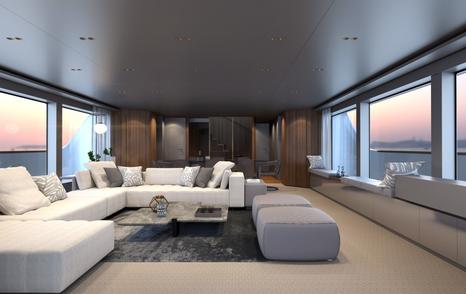 Sanlorenzo SD118/ 175 superyacht main saloon with white sofas 