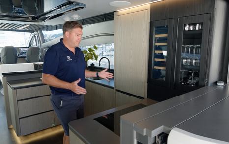 Pearl 73 galley with induction hob and fridge-freezer cabinetry
