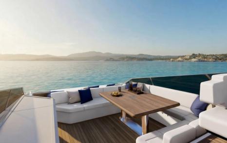 Rendering of Itama 70 boat aft seating 