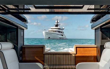 View of CRN Superyacht Amor à Vida through inside yacht 