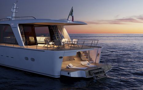 Aft view of the Sanlorenzo SHE with the bathing platform lowered