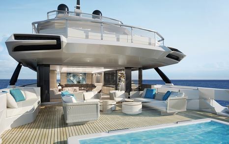 superyacht DOM133 model rendering aft deck with pool