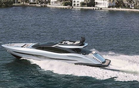 sleek profile of the Mangusta Sport 104 yacht as it cuts through the waters