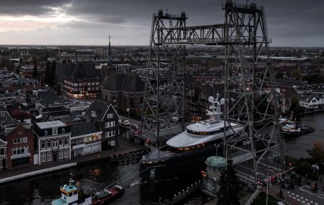 Feadship superyacht SHINKAI on canal on way to sea trials