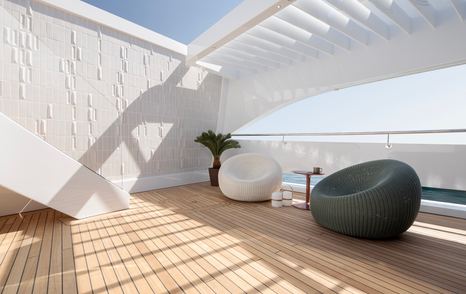 Sirena 42M superyacht master cabin foredeck private patio 