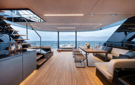 Sunreef Ultima 88 Catamaran aft deck with shaded seating