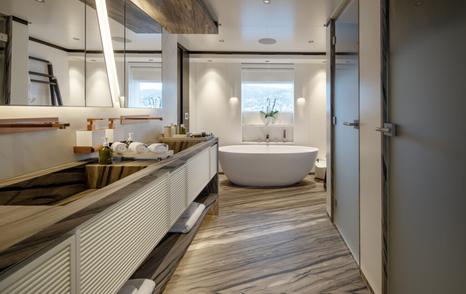 Master cabin with bath and twin sinks in motor yacht ALP