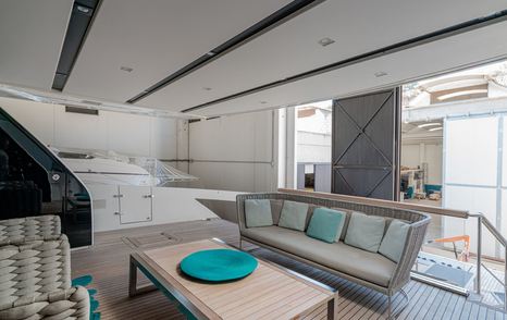 Motor yacht M&M's aft deck with shaded seating