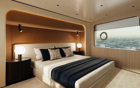 Rendering of Arcadia A80 superyacht master cabin
