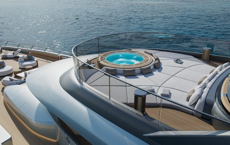 Rendering of ISA Yachts Granturismo 66 Superyacht sundeck jacuzzi and sunpads 