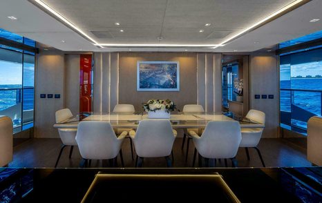 Superyacht Neverland's main saloon dining area