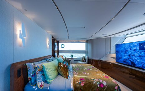 Motor Yacht Splash master cabin with pop up TV