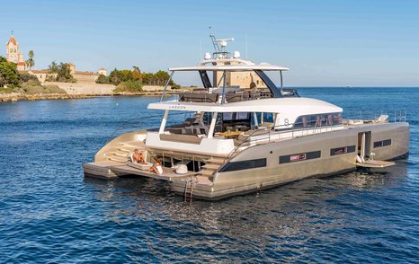 Lagoon power catamaran on anchor