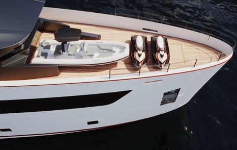 Rendering of Tecnomarine TM45 superyacht foredeck with tenders on board 
