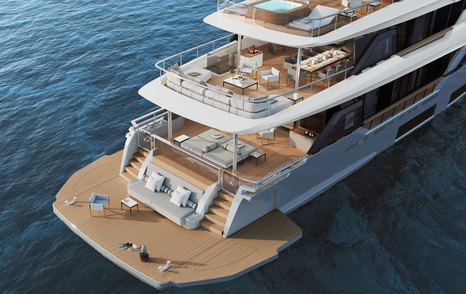  Custom Line Navetta 38 aerial shot aft deck