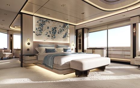 Admiral Panorama 50 superyacht master cabin with large windows 