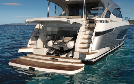 Riviera 6200 yacht stern tender garage and swim platform 