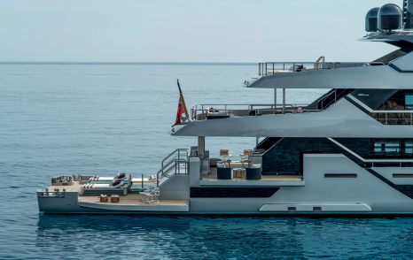 Side view of Riva 54Metri Superyacht Sairu aft decks 