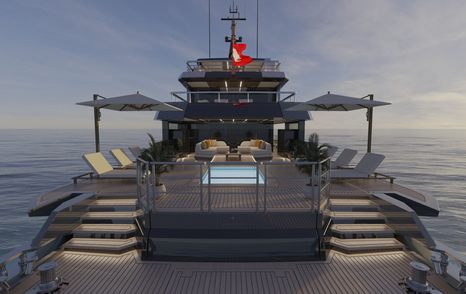 Rendering of Bering 130 superyacht stern