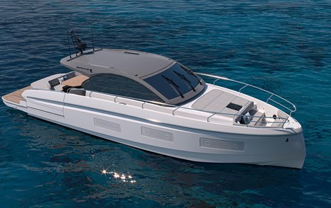  Gran Turismo 50 motor yacht at anchor side view