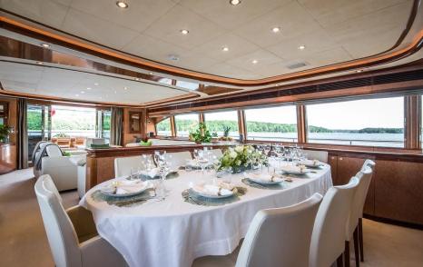 Superyacht Queen of Sheba main saloon dining area