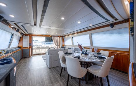 Ferretti motor yacht La Bella Vita main saloon dining area 