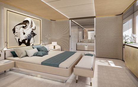 CGi of cabin on Baglietto superyacht