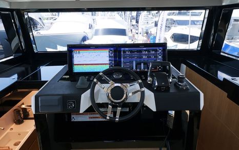 De Antonio D60 helm console with Mercury joystick and dual navigation displays